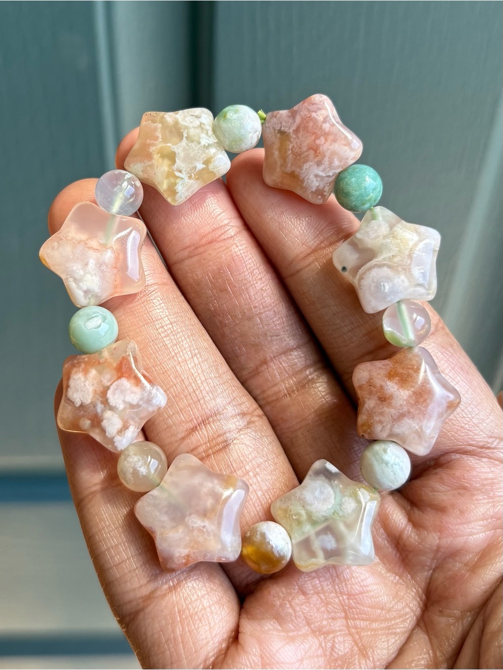 Flower Agate Star Crystal Bracelet 18mm - Picture 3 of 8